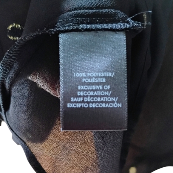 Ann Taylor Women's Sheer Black with Gold Foil Polka Dots Blouse Sz L - Picture 7 of 11